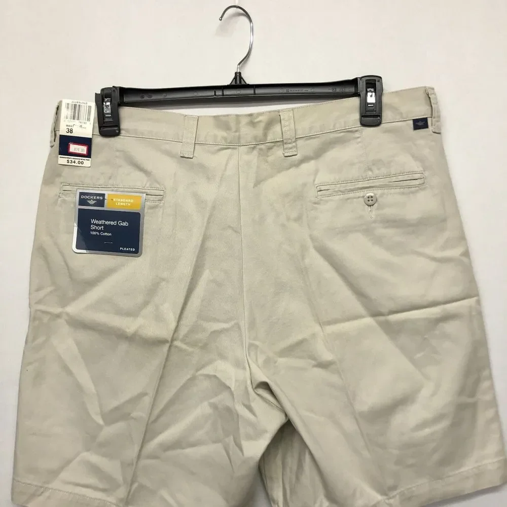 NWT Dockers Men Weathered Gab Pleated Chino Cotton Shorts Size 38 M125 -29